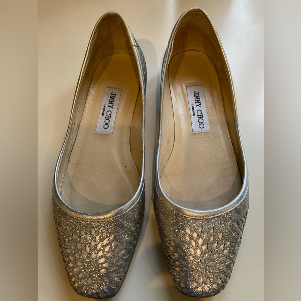 Jimmy Choo Silver Glitter flats